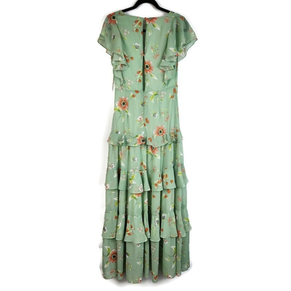 NWT Attic Salt Green Floral Tiered Skirt Maxi Dress - Picture 9 of 9